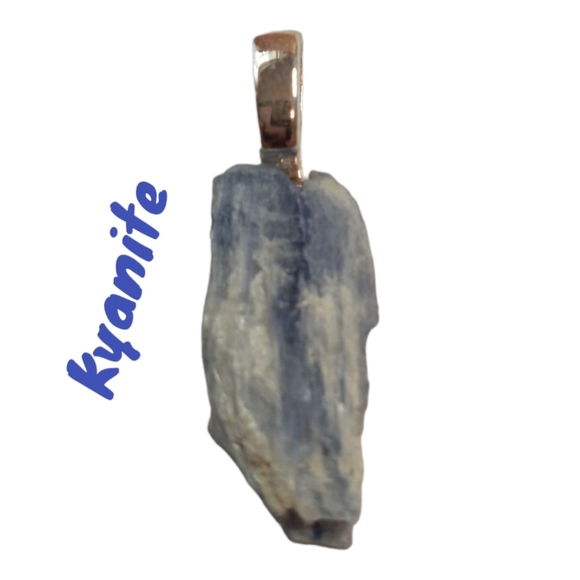 Hand crafted Kyanite small flat stone pendant blue white - Picture 1 of 4